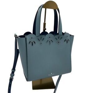 Kate Spade Bag Tote Perforated Scallop Tote Lagoon Blue Leather Crossbody